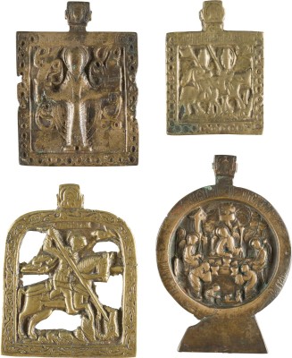 Bild SAMMLUNG VON VIER BRONZE-IKONEN: REITERHEILIGE, ALTTESTAMENTLICHE DREIFALTIGKEIT SOWIE HEILIGER NIKOLAUS VON MOSCHAISK