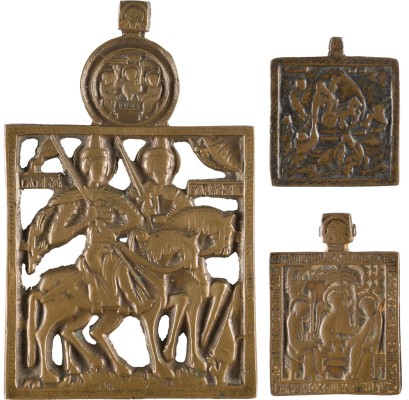 Bild SAMMLUNG VON DREI BRONZE-IKONEN: ALTTESTAMENTLICHE DREIFALTIGKEIT, HEILIGE BORIS UND GLEB SOWIE HEILIGER PROPHET ELIAS