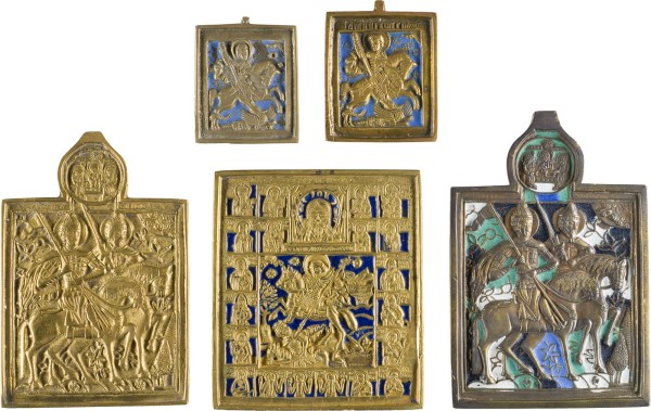 Bild SAMMLUNG VON FÜNF BRONZE-IKONEN: HEILIGE BORIS UND GLEB, HEILIGER DEMETRIUS SOWIE HEILIGER GEORG DER DRACHENTÖTER