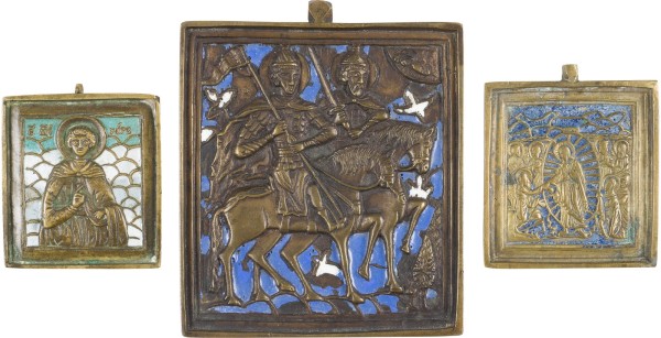 Picture SAMMLUNG VON DREI BRONZE-IKONEN: HÖLLENFAHRT CHRISTI, HEILIGE BORIS UND GLEB SOWIE HEILIGER VARUS
