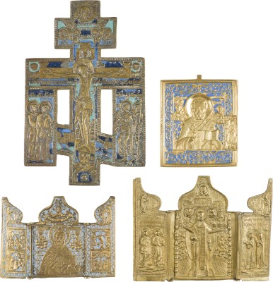 Bild SAMMLUNG VON VIER BRONZE-IKONEN: EIN KRUZIFIX SOWIE HEILIGER NIKOLAUS