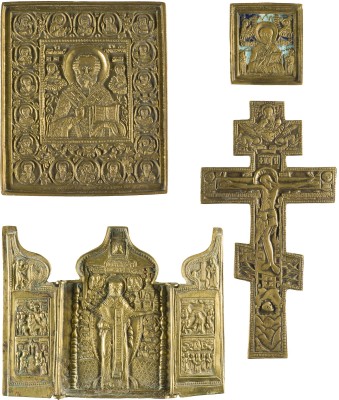 Bild SAMMLUNG VON VIER BRONZE-IKONEN: KRUZIFIX SOWIE HEILIGER NIKOLAUS