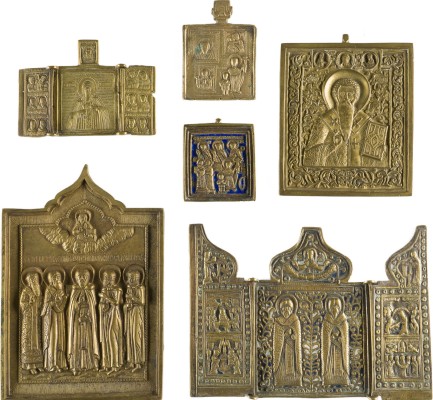 Bild SAMMLUNG VON SECHS BRONZE-IKONEN MIT AUSGEWÄHLTEN HEILIGEN