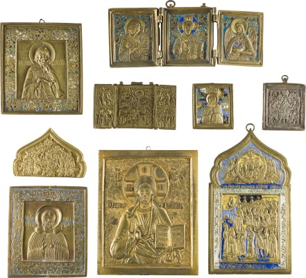 Picture SAMMLUNG VON NEUN BRONZE-IKONEN: DARSTELLUNGEN CHRISTI, AUSGEWÄHLTE HEILIGE, FESTTAGE SOWIE EIN FRAGMENT