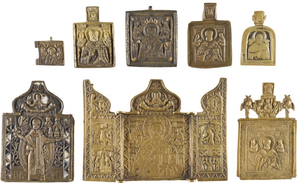Picture SAMMLUNG VON ACHT BRONZE-IKONEN MIT DEM HEILIGEN NIKOLAUS VON MYRA SOWIE VON MOSCHAISK