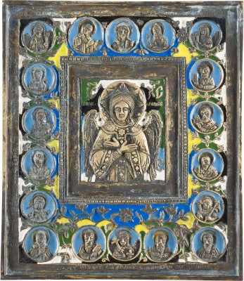 Auktion 147<br>BRONZE-IKONE MIT CHRISTUS, DEM GÜTIGEN SCHWEIGEN