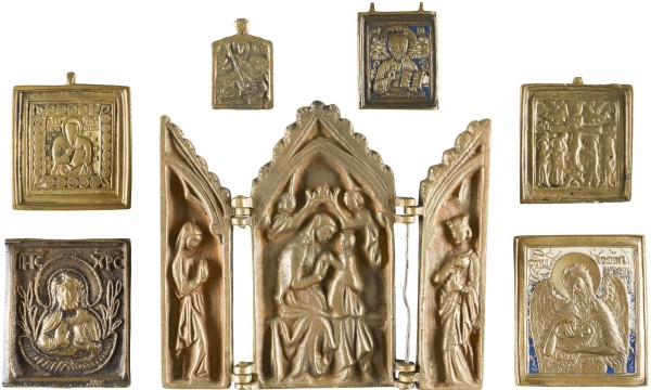 Picture SAMMLUNG VON SIEBEN BRONZE-IKONEN: DARSTELLUNGEN CHRISTI, AUSGEWÄHLTE HEILIGE SOWIE EIN TRIPTYCHON MIT DER GOTTESMUTER