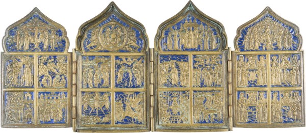 Bild BRONZE-TETRAPTYCHON MIT HOCHFESTEN DES ORTHODOXEN KIRCHENJAHRES