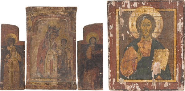 Auction 147<br>IKONE MIT CHRISTUS PANTOKRATOR UND TRIPTYCHON MIT DER GOTTESMUTTER