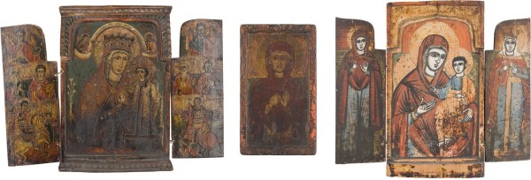 Auction 147<br>IKONE UND ZWEI TRIPTYCHA MIT DER GOTTESMUTTER UND AUSGEWÄHLTEN HEILIGEN