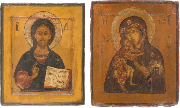 Auktion 147<br>ZWEI IKONEN: CHRISTUS PANTOKRATOR UND GOTTESMUTTER FEODOROWSKAJA
