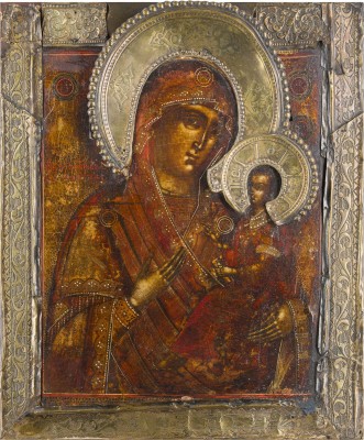 Auktion 147<br>GROSSE IKONE MIT DER GOTTESMUTTER VON TICHWIN (TICHWINSKAJA) MIT BASMA