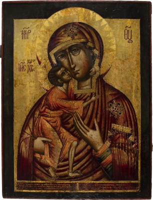 Auction 147<br>MONUMENTALE UND FEINE IKONE MIT DER GOTTESMUTTER FEODOROWSKAJA AUS EINER KIRCHEN-IKONOSTASE