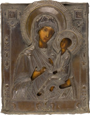 Auction 147<br>IKONE MIT DER GOTTESMUTTER VON TICHWIN (TICHWINSKAJA) MIT OKLAD