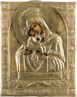 Auktion 147<br>IKONE MIT DER GOTTESMUTTER 'POTSCHAEWSKAJA' MIT VERMEIL-OKLAD