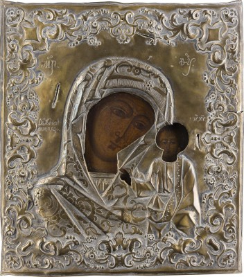 Auktion 147<br>IKONE MIT DER GOTTESMUTTER VON KASAN (KASANSKAJA) MIT OKLAD