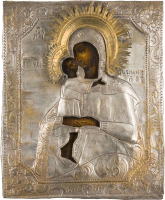 Auction 147<br>IKONE MIT DER GOTTESMUTTER 'AUFFINDEN DER VERLORENEN' MIT OKLAD