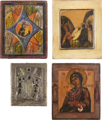 Auction 147<br>VIER KLEINE IKONEN: GNADENBILDER DER GOTTESMUTTER UND GEBURT CHRISTI