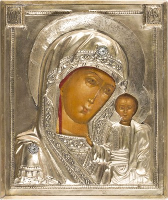 Auktion 147<br>IKONE MIT DER GOTTESMUTTER VON KASAN (KASANSKAJA) MIT OKLAD