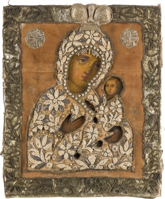 Picture IKONE MIT DER GOTTESMUTTER VON TICHWIN (TICHWINSKAJA) MIT PERL-OKLAD