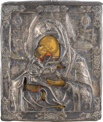Auktion 147<br>IKONE MIT DER GOTTESMUTTER VON WLADIMIR (WLADIMIRSKAJA) MIT OKLAD