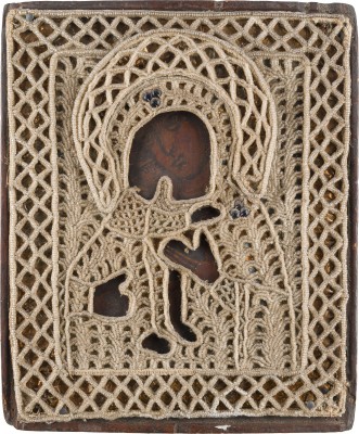 Auction 147<br>IKONE MIT DER GOTTESMUTTER FEODOROWSKAJA MIT PERL-OKLAD