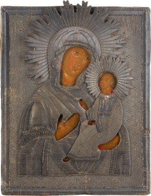 Auction 147<br>IKONE MIT DER GOTTESMUTTER 'IWERSKAJA' MIT STICK-OKLAD