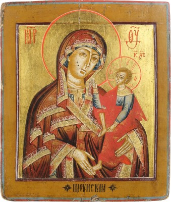 Auction 147<br>FEINE IKONE MIT DER GOTTESMUTTER VON SCHUJA UND SMOLENSK (SCHUJSKAJA)