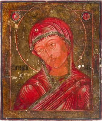 Auction 147<br>SELTENE IKONE MIT DER GOTTESMUTTER DIE 'FEURIGE' (OGNEVIDNAJA)