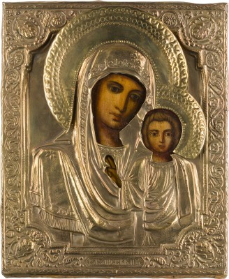 Picture KLEINE IKONE MIT DER GOTTESMUTTER VON KASAN (KASANSKAJA) MIT OKLAD