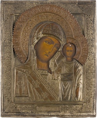 Picture KLEINE IKONE MIT DER GOTTESMUTTER VON KASAN (KASANSKAJA) MIT OKLAD