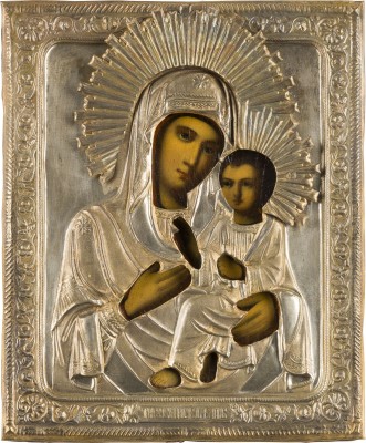 Picture KLEINE IKONE MIT DER GOTTESMUTTER VON TICHWIN (TICHWINSKAJA) MIT OKLAD
