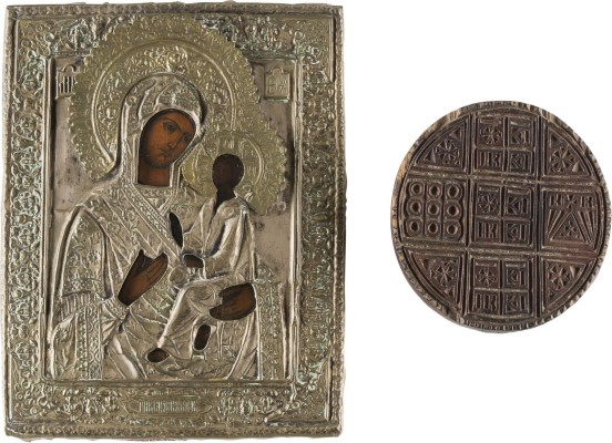Picture HOSTIENSTEMPEL UND IKONE MIT DER GOTTESMUTTER VON TICHWIN (TICHWINSKAJA) MIT OKLAD
