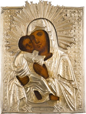 Bild KLEINE IKONE MIT DER GOTTESMUTTER VON WLADIMIR (WLADIMIRSKAJA) MIT OKLAD