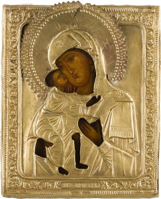 Auction 147<br>KLEINE IKONE MIT DER GOTTESMUTTER 'FEODOROWSKAJA' MIT OKLAD