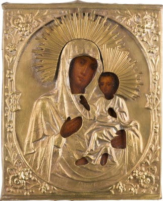 Picture KLEINE IKONE MIT DER GOTTESMUTTER VON TICHWIN (TICHWINSKAJA) MIT OKLAD