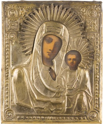 Bild KLEINE IKONE MIT DER GOTTESMUTTER VON KASAN (KASANSKAJA) MIT OKLAD