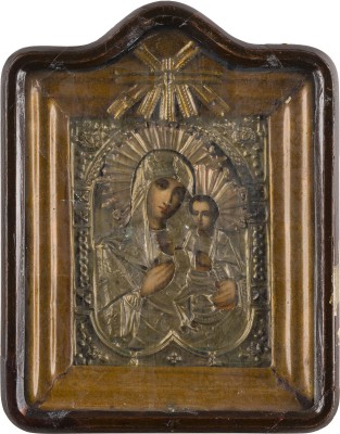 Picture KLEINE IKONE MIT DER GOTTESMUTTER IWERSKAJA MIT OKLAD IM KIOT