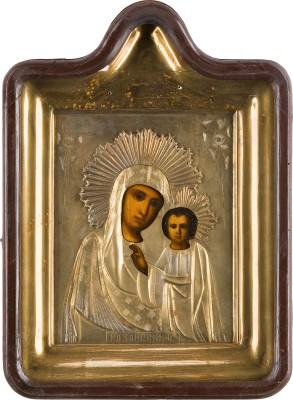 Picture KLEINE IKONE MIT DER GOTTESMUTTER VON KASAN (KASANSKAJA) MIT OKLAD IM KIOT