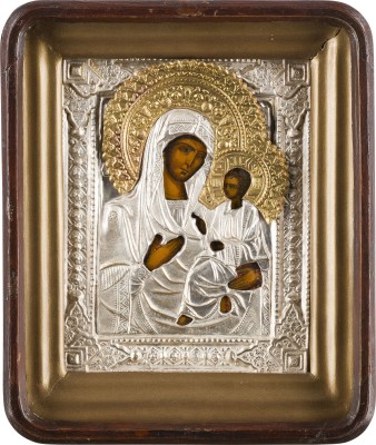 Picture IKONE MIT DER GOTTESMUTTER VON TICHWIN (TICHWINSKAJA) MIT OKLAD IM KIOT