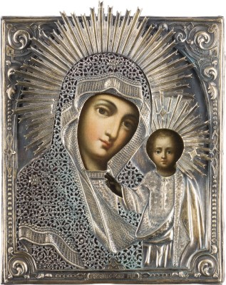 Picture IKONE MIT DER GOTTESMUTTER VON KASAN (KASANSKAJA) MIT VERMEIL-OKLAD
