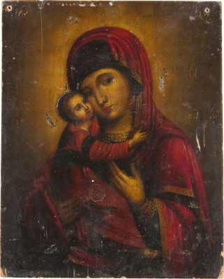 Auktion 147<br>KLEINE IKONE MIT DER GOTTESMUTTER VON WLADIMIR (WLADIMIRSKAJA)