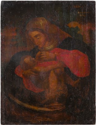 Auction 147<br>SELTENE IKONE MIT DER STILLENDEN GOTTESMUTTER (MLEKOPITATELNITSA)