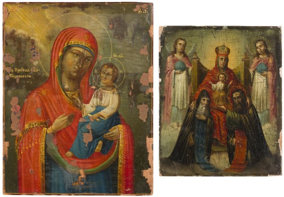 Auktion 147<br>ZWEI IKONEN: GOTTESMUTTER PETSCHWERSKAJA UND GOTTESMUTTER VON TICHWIN (TICHWINSKAJA)
