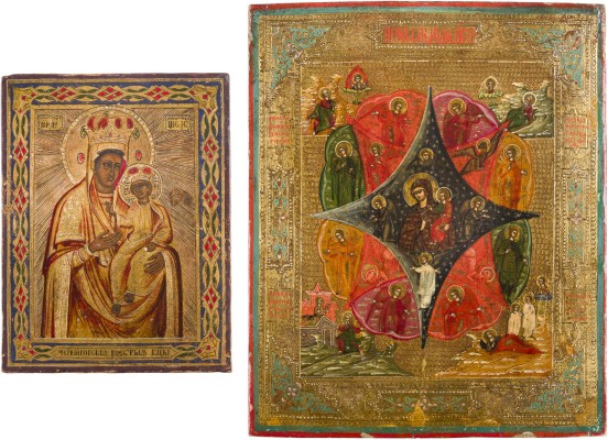 Auction 147<br>ZWEI KLEINE IKONEN MIT DER GOTTESMUTTER VON TSCHERNIGOW UND DER GOTTESMUTTER 'UNVERBRENNBARER DORNBUSCH'