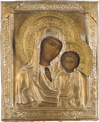 Bild KLEINE IKONE MIT DER GOTTESMUTTER VON KASAN (KASANSKAJA) MIT OKLAD