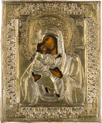 Auction 147<br>KLEINE IKONE MIT DER GOTTESMUTTER VON WLADIMIR (WLADIMIRSKAJA) MIT OKLAD