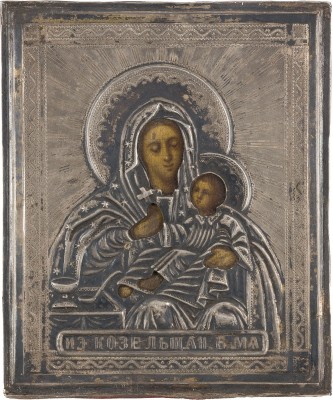 Bild MINIATUR-IKONE MIT DER GOTTESMUTTER KOZELSHCHANSKAJA MIT SILBER-OKLAD
