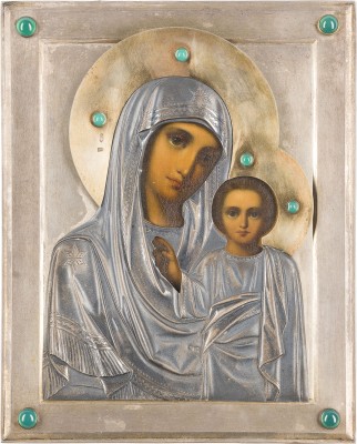 Auktion 147<br>IKONE MIT DER GOTTESMUTTER VON KASAN (KASANSKAJA) MIT VERMEIL-OKLAD