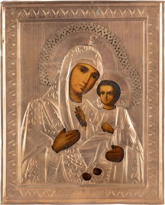 Auction 147<br>KLEINE IKONE MIT DER GOTTESMUTTER IWERSKAJA MIT OKLAD